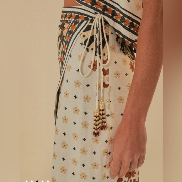Farm Rio Flower Fan Tapestry Wrap Midi Skirt Linen Embroidered Small Boho Beachy - Picture 4 of 15